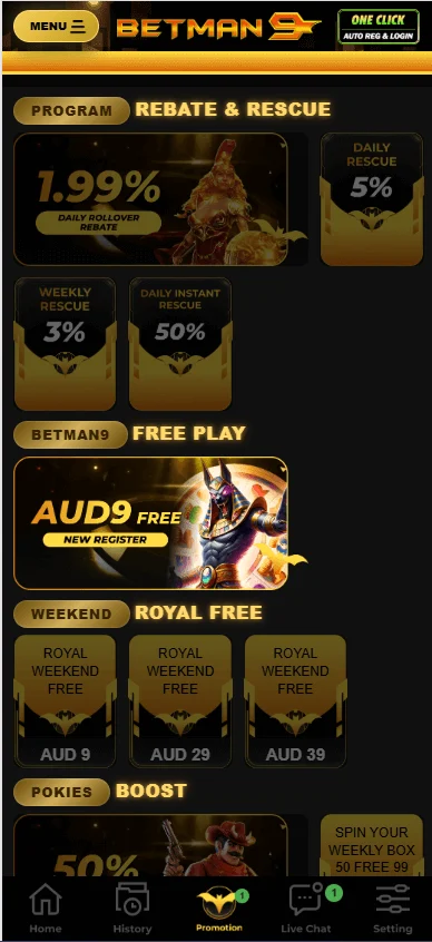 Betman9 promotions experience on a mobile device