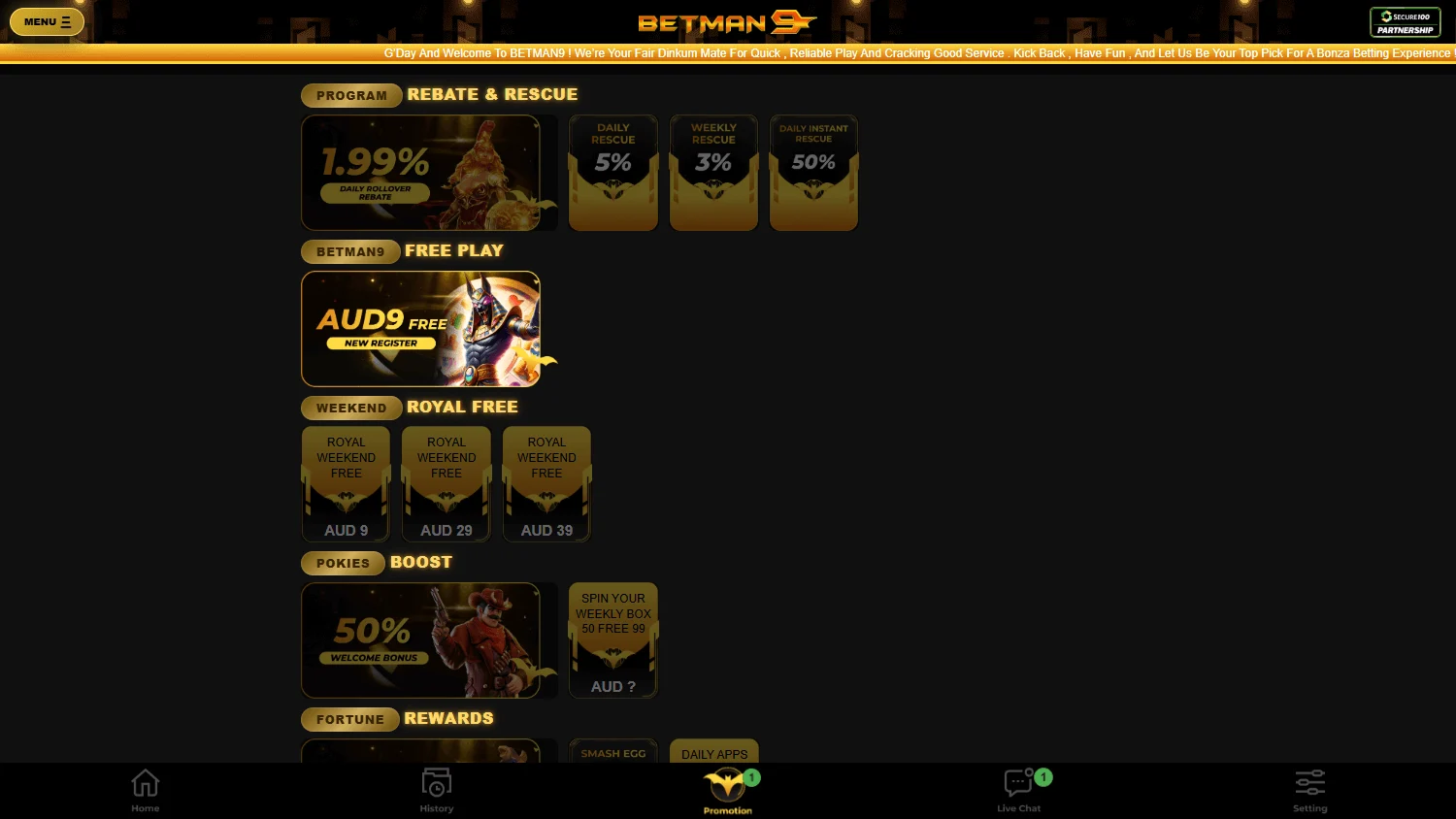 Betman9 promotions experience on desktop